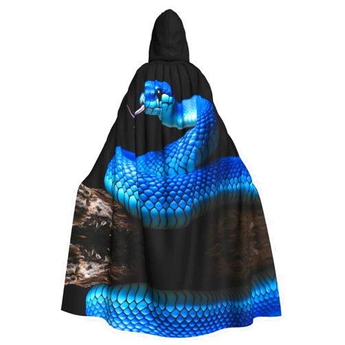 Gonxiam Blue Viper Snake 2 Print Hooded Cloak Halloween Robe Cape With Hood For Men & Women Medieval Cosplay Costume For Party