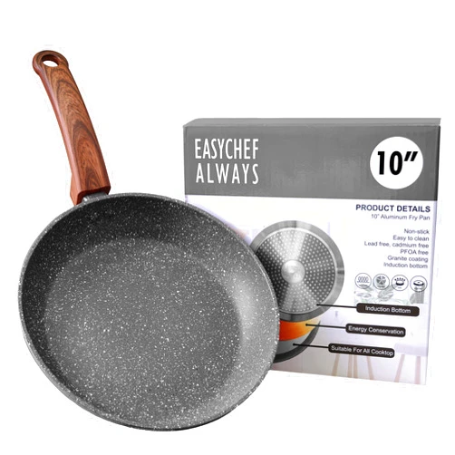 Easy Chef Always, Nonstick Frying Pan Skillet, 10inch, Non Stick Granite Gray Coating, Egg Pan Fry Pan Omelet Pan Healthy Stone Cookware Chef’s Pan, PFOA Free, Induction Compatible 10