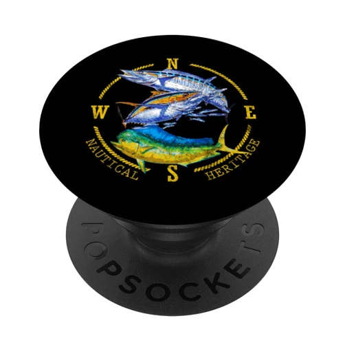 Big Game Deep Sea Fish Art Accessories and Gifts Mahi Mahi Tuna Kingfish Nautical Fishing Black & Design Gift PopSockets PopGrip: Swappable Grip for Phones & Tablets