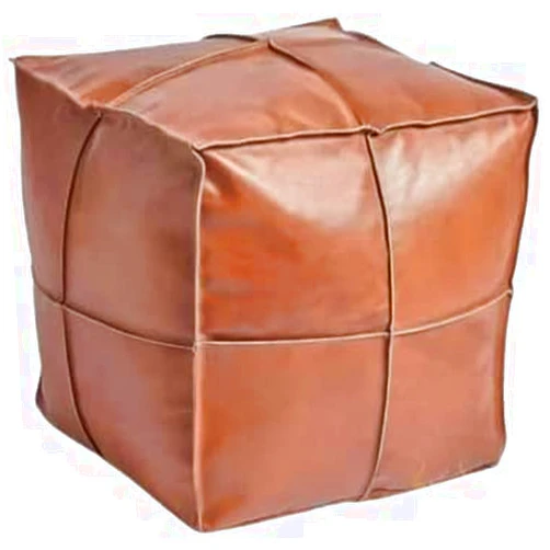 SAINTSTAG Saint Stag Amazing Square Ottoman Pouffe Cover, Moroccan Leather Ottoman Square Pouf, Light tan Handmade Footstool Square pouffe Moroccan