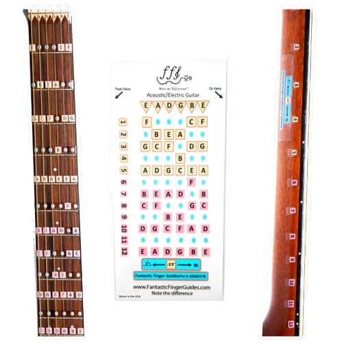 FFG NOTE THE DIFFERENCE Fantastic Finger Guide for Acoustic and Electric Guitars | Guitar Accessories | Fretboard and Fingerboard Stickers | Guitar Learning Tools | Guitar Stickers | Learn to Play Guitar | Frets 1-12