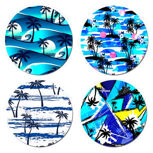 XWYSAW Palm Trees Round Coaster Set of Drink- Made of Polyester Fabric and Recycled Rubber Coaster Set - Set of 4