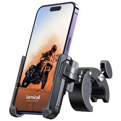 Lamicall Motorcycle Phone Mount Holder - [Camera Friendly] [1s Lock] Bike Phone Holder Handlebar Clamp, Bicycle Scooter Phone Clip, for iPhone 15 Pro Max, 14 13 Mini, 2.4~3.54