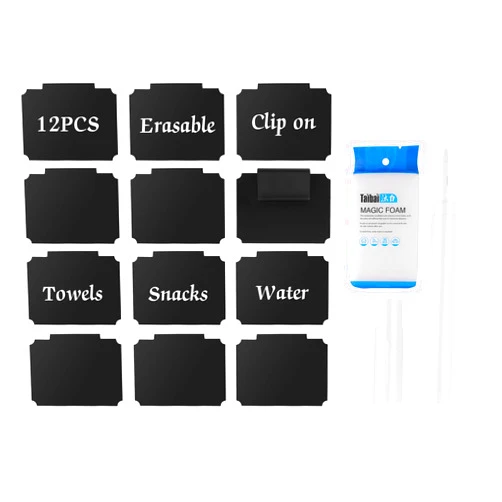 Miraclekoo 14 Pcs Basket Labels Clip On Set,Mini Chalkboard Signs with Clip for Basket Bin,Include 12 Pcs Basket Labels for Organizing,1 Pcs Chalk Marker and 1 Pcs Magic Eraser