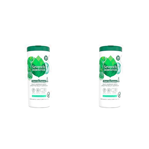 Seventh Generation Multi-Surface Cleaning Wipes, Garden Mint Scent, Cuts Grease & Grime, 35 Wipes (Pack of 2)