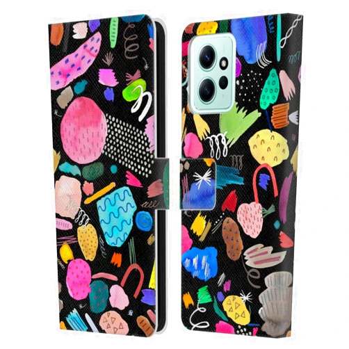 Head Case Designs Officially Licensed Ninola Doodles and Marks Black Abstract 3 Leather Book Wallet Case Cover Compatible with Xiaomi Redmi 12