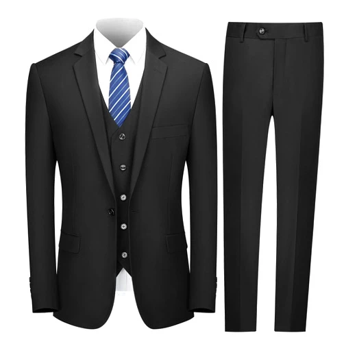 Cooper & Nelson Men's Suit Slim Fit, 3 Piece Suits for Men, One Button Solid Jacket Vest Pants with Tie, Tuxedo Set