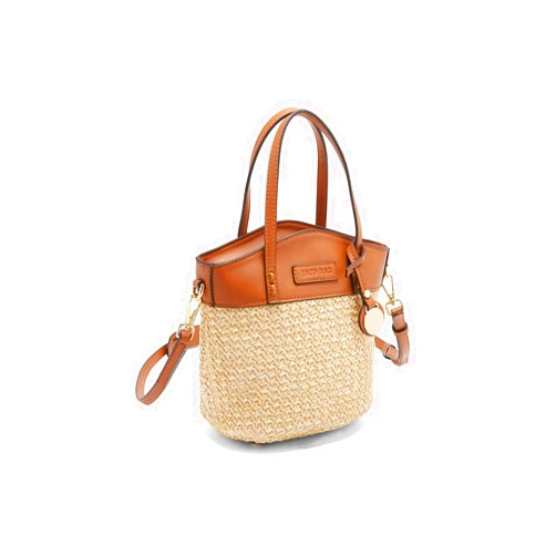 JACD Straw Crossbody Bag, Women Bucket Shoulder Top Handle Purse, Ladies' Handmade Woven Bucket Bag