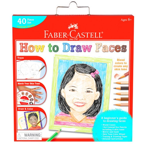 Faber-Castell World Colors How to Draw Faces Kit - Learn to Draw Portraits for Beginners - 40 Piece Skin Tone Coloring Pencils and Paper Art Set