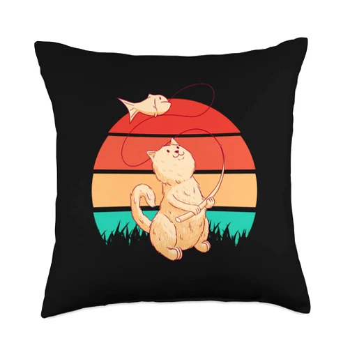 Angler Angeln, Fischer Geschenke, lustige Sprüche Cat Fish Rainbow Motif for Men Women Children Throw Pillow, 18x18, Multicolor