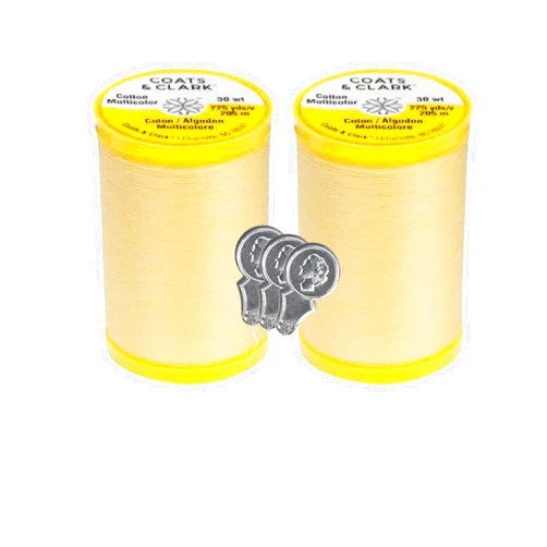 Bella's Crafts Coats & Clark Cotton All Purpose Sewing Thread 100% Mercerized Cotton 225 Yards Each Spool S970 2 Pack Bundle with 3 Bella's Crafts Needle Threaders (Yellow)