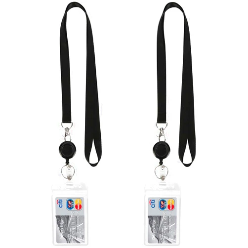 YOUOWO Lanyard Black Retractable Badge Reel with Badge Reel Clip for id Card Badges Holders Vertical Punched Zipper Waterproof 2 Pack