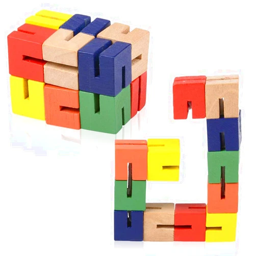 ArtCreativity Wooden Twist Cubes, Pack of 2, Colorful Mind Game, Stretch, Twist, and Lock Brain Teaser Fidget Sensory Toys for Kids, Stocking Stuffer and Party Favors for Boys and Girls