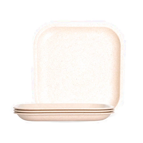 Eha Set of 4 Earth-Friendly Snack Plate | 8 inch |Snacks Serving Plates Made with Bamboo Fibers & Rice Husk Fiber | Microwave Safe Plates |Plates for Hot & Cold Servings (Pack of 4,Sand Castle)