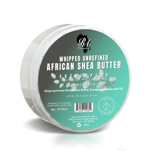 RA COSMETICS Whipped Shea Butter Eucalyptus – 6oz | 100% Pure and Natural African Shea Butter for Men & Women - Ultimate Handcrafted Moisturizer with Essential Vitamins for Radiant Skin & Hair