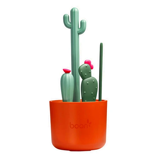Boon Cacti Bottle Cleaning Brush Set - Includes Bottle Brush, Nipple Brush, Detail Brush, and Straw Brush - Baby Bottle Brush Set for Bottle Drying Rack - Baby Essentials - 4 Count