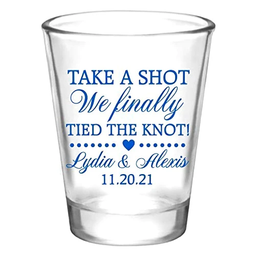 Factory21store Personalized wedding favor shot glasses, take a shot we finally tied the knot, wedding favors for guests in bulk, custom shot glasses