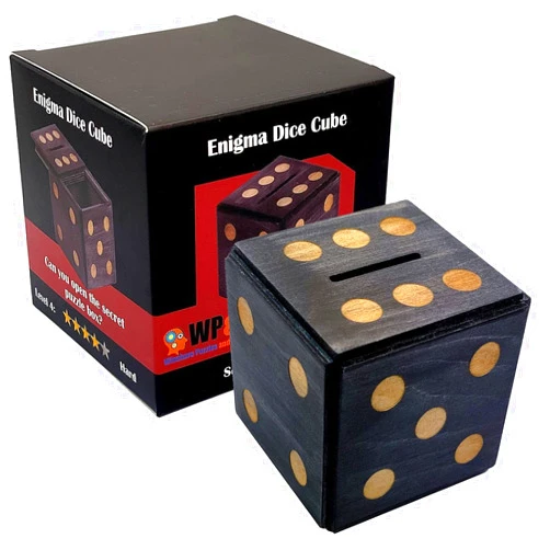 Winshare Puzzles and Games Puzzle Box Enigma Dice Cube - Money and Gift Holder in a Wooden Magic Trick Lock with Hidden Compartment Piggy Bank Brain Teaser Game (Black)