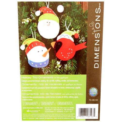 Dimensions Crafts Felt Applique Ornaments, Holiday Trio