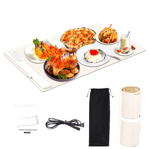 TENTOPMIC Portable Electric Warming Tray with Adjustable Temperature, 110V Foldable Food Warmer Fast Heating, Large Surface Area, Nano Silicone Corded Heating Pad Hot Plate Trays for Buffet, Family Gatherings