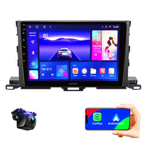AINAVI 10.2-inch Android 12 Car Stereo Radio Touchscreen Head Unit for Toyota Highlander(2014-2019), Wired Wireless CarPlay Andriod Auto MirrorLink GPS Navigation 5G WiFi Build in DSP 48EQ FM Radio(3+32G)