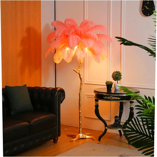 LZCFJDFM Bedroom Living Room lamp Modern Luxury Ostrich Lamp Floor Lamp Ostrich Feather Table Light Romantic Princess Bedroom Lamp Office Lamp,White Includes 3 Bulbs, Pink, 120CM