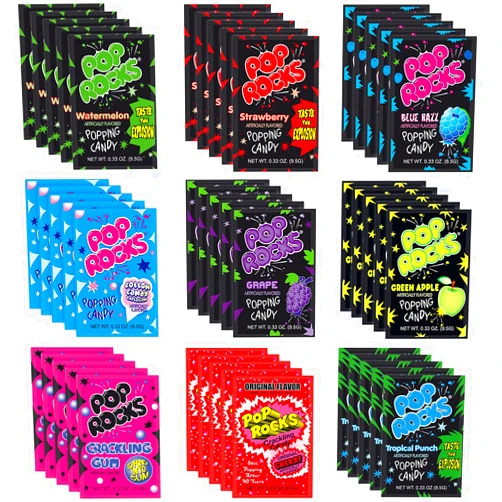 THE HUNGRY GORILLA Pop Rocks Candy Variety - old school rock candy - Popping Candy - nostalgic candy - all 9 pop rocks candy flavors- Bulk Candy - Boxed by THE HUNGRY GORILLA (45 pack)