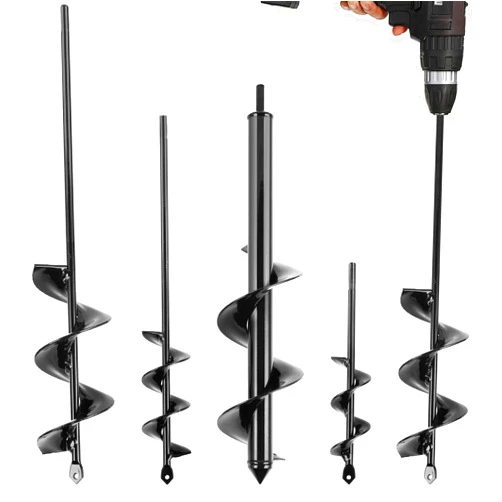 MAZING Auger Drill Bit for Planting, 4Pcs Garden Ground Earth Spiral Drill Bits, Heavy Duty Bulb Planter Tool for Post Hole Digger Plant Flower Bedding Digging, Fit for 3/8