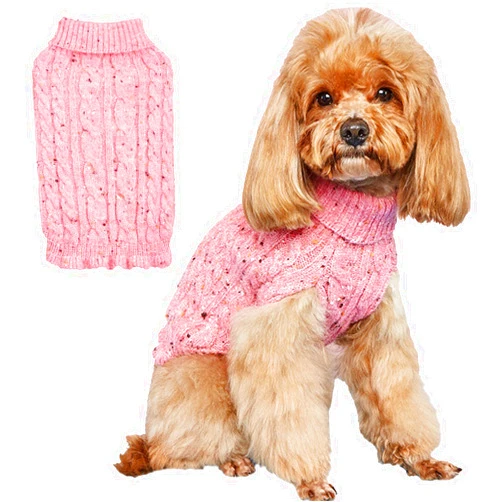 CHBORLESS Fleece Turtleneck Dog Sweater for Small Dogs Cats Knit Soft Warm Puppy Clothes Winter Pet Pullover Outfits Doggy Knitwear Suéter Para Perros (Large, Pink)