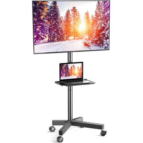 PERLESMITH Mobile TV Cart with Wheels for 23-60 Inch LCD LED OLED Flat Curved Screen Outdoor TVs Height Adjustable Shelf Floor Stand Holds up to 55lbs Monitor TV Holder with Tray Max VESA 400x400mm