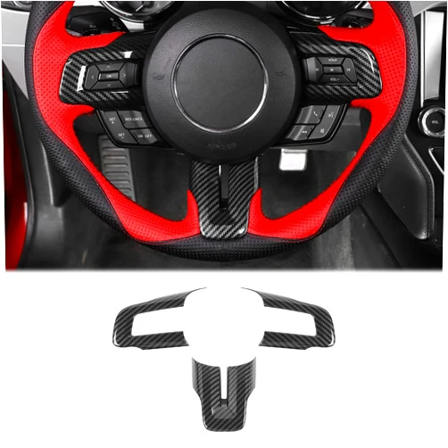 CheroCar for Ford Mustang Steering Wheel Cover Decoration Trim Kit Interior Accessories for 2015-2022 Ford Mustang (Carbon Fiber)