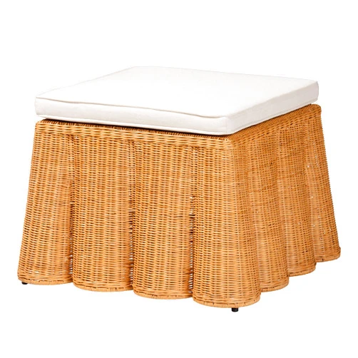 Baxton Studio bali & pari Palm Bohemian Honey Scallop Rattan Ottoman