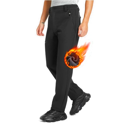 wantdo Men's Fleece Lined Hiking Pants Waterproof Insulated Winter Warm Softshell Ski Snow Outdoor Snowboard Pants