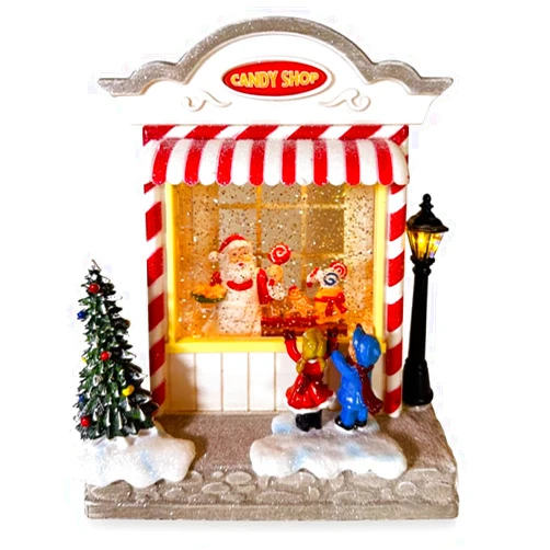 Generic 9 Inches Musical Christmas Snow Globe Lantern, Santa in Candy Shop, LED Glittering giving
