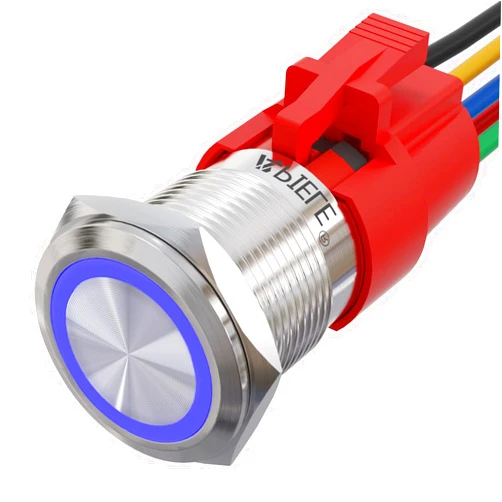 APIELE 19mm Momentary Push Button Switch On Off Stainless Steel with 12V LED Angel Eye Head for 19mm 3/4 Mounting Hole with Wire Socket Plug Self-Reset (Blue)