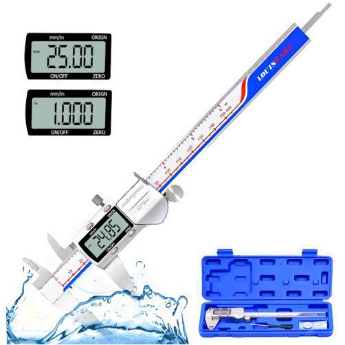 LOUISWARE Digital Caliper Measuring Tool, IP54 Waterproof Electronic Digital Micrometer Caliper, Stainlee Steel Vernier Caliper with Large LCD Screen, Inch Metric Conversion, 6 Inch for Household/DIY