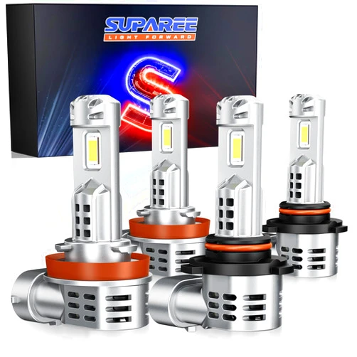 SUPAREE H11 9005 Bulbs for High and Low Beam, 2024 Newest 60000LM +1000% Brightness, Diamond White 6500K, Plug and Play 1:1 Mini Size, Canbus Ready, H11/H8 9005/HB3 Fog Light Bulbs, Pack of 4