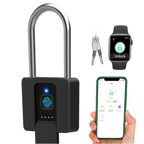 Dhiedas Fingerprint Gate Lock, 2.7'' Long Shackle Heavy Duty Smart Padlock with Key Fingerprint Bluetooth, Waterproof Biometric Keyless Gate Lock for Outdoor Fence Shed Yard Storage Door