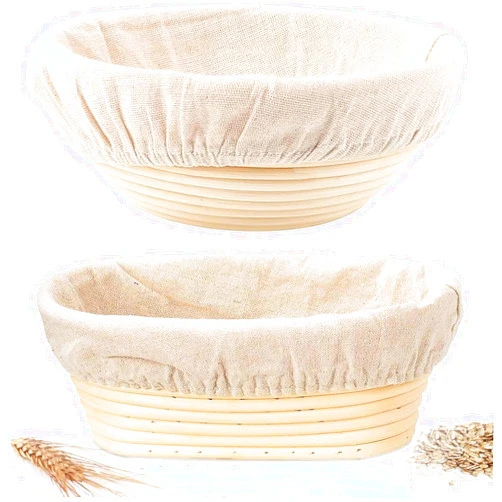 KONGDY Sourdough Bread Baking Supplies, 2 Pack Banneton Bread Proofing Basket 10 inch Round & 10 inch Oval Proofing Bowls for Sourdough Bread with Liner Making Baking Fermentation Tools
