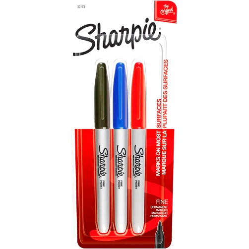 Sharpie 30173PP Permanent Marker, Fine Point, 3/PK, Assorted