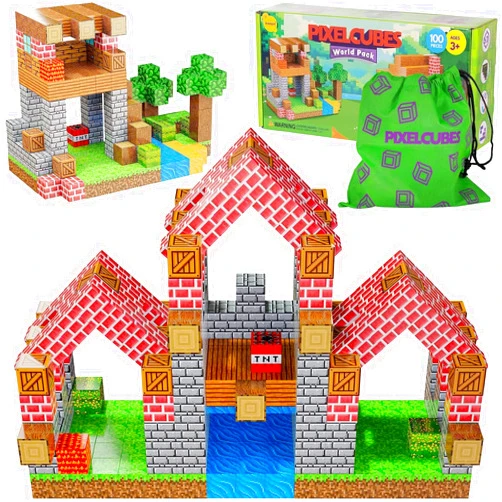 BrainSpark 100PCS Magnetic Pixel Cubes Mini – 2cm World Pack Edition Magnet Building Blocks, STEM Montessori Toys for Kids Ages 3-9, Creative Construction Fidget Stacking Set for Boys and Girls