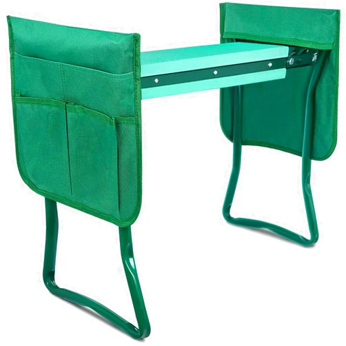 iPower Garden Kneeler and Seat Foldable Kneeling Bench with Sturdy Soft EVA Foam Pad for Outdoor, Fishing, Camping, 2 Tool Pouches Included, Green