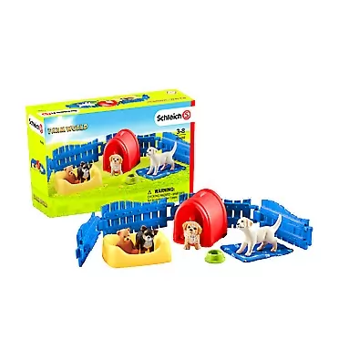Schleich Farm World Puppy Pen 13-piece Educational Playset for Kids Ages 3-8