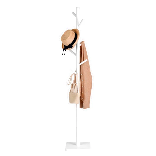 VASAGLE Solid Wood Coat Rack, Free Standing Hall Coat Tree with 8 Hooks, 3 Height Options, for Coats, Hats, Bags, Purses, for Entryway, Hallway, Rubberwood Hooks and Pole, Cloud White URCR010W02
