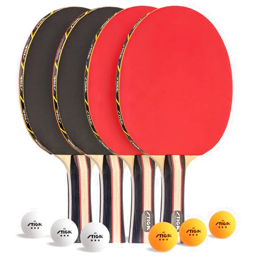 STIGA Performance 4 Player Ping Pong Paddle Set of 4 – Table Tennis Rackets, 6 – 3 Star Orange and White Balls