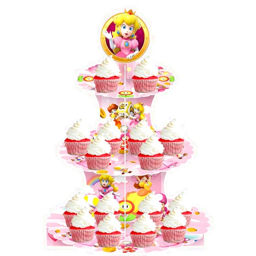 SHONHONG 3 Tier Princess Peach Cupcake Stand,Princess Theme Party Birthday Supplies