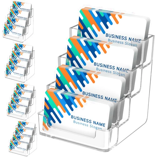 MaxGear Clear Business Card Holder 4 Pocket Business Card Display, Acrylic Business Card Stand Holders for Desk or Counter with 4 Tier, 640 Card Capacity, 4 Pack