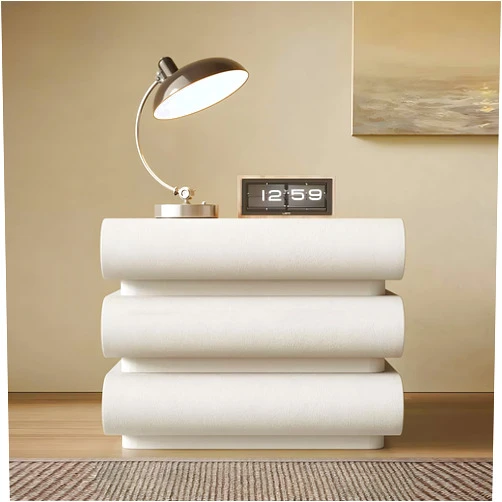 HIMAmonkey Nightstand with 3 Drawer, Bedside Table with Microfibre Leather, Fashion Night Stand for Bedroom, No Assembly Required-White