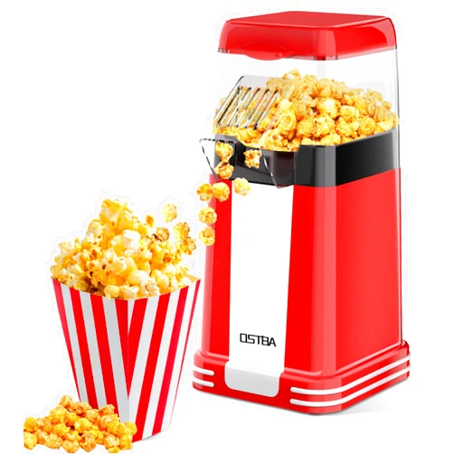 OSTBA Popcorn Maker, 1200W Mini Retro Air Popper Popcorn Machine, 12 Cups Hot Air Popcorn Popper Electric with Butter Tray, Oil-Free One-Button Control, Compact Design for Home & Gifts