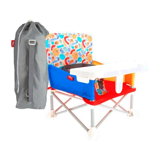 Nuby Easy Go Pop-Up Booster Seat with Removable Tray - 6+ Months - Portable Booster Seat for Floor for Indoor/Outdoor Use - 3-Point Safety Adjustable Straps - Includes Travel Bag - Fun Faces